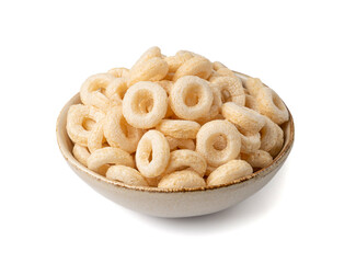 Cereal Rings Isolated, Breakfast Rice Loops, Corn Cereals Snack