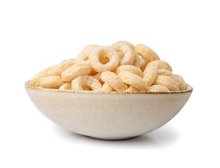 Cereal Rings Isolated, Breakfast Rice Loops, Corn Cereals Snack