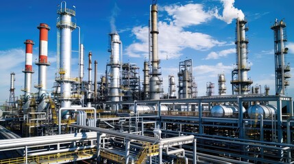 Fototapeta premium Large Industrial Refinery Under Blue Sky