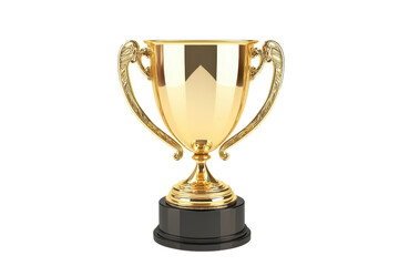 Fototapeta premium A shiny gold trophy with two handles on a black base, representing success, achievement, and excellence in competitions or awards.