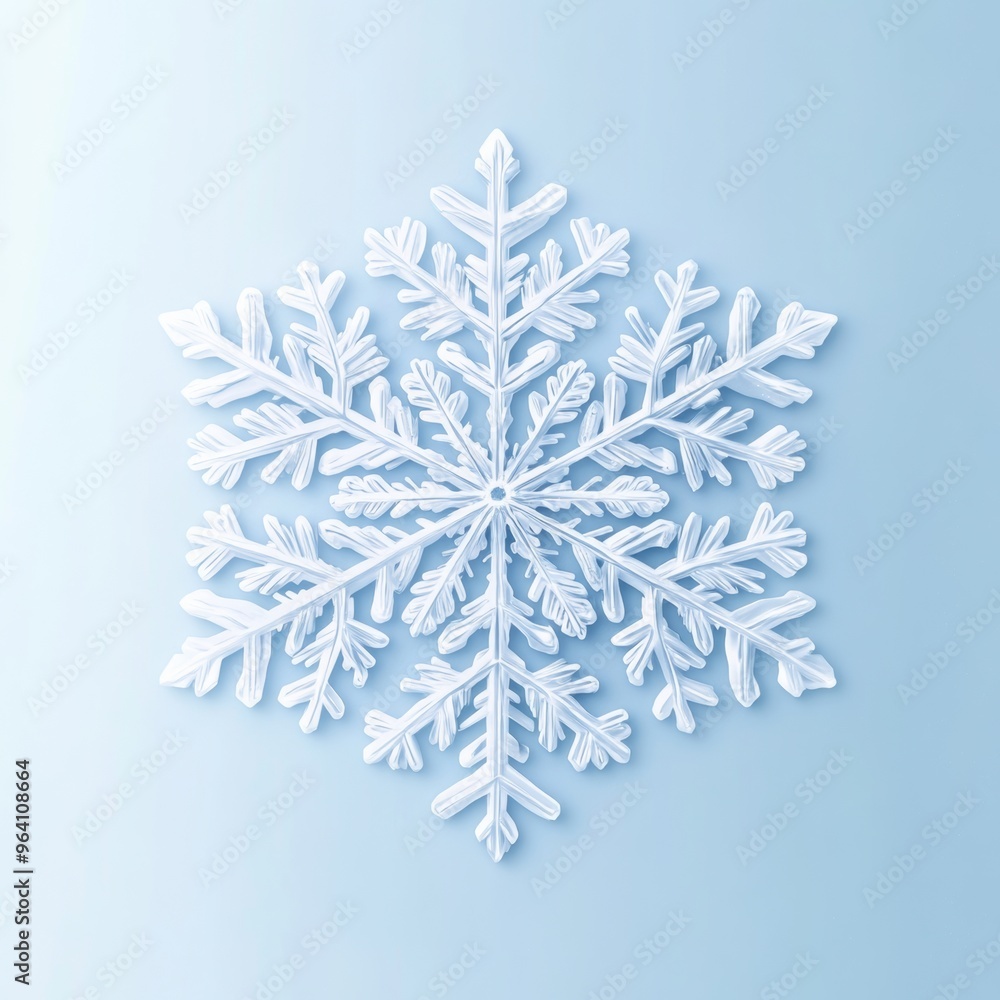 Poster an illustration of a snowflake with intricate details, layered over a gradient blue background with 