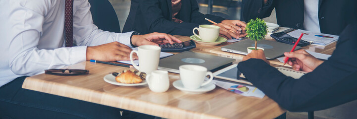 Banner Diversity multiethnic team group of business people Present meeting conference room brainstorm. Multicultural Teamwork collaborate team people meeting together trust partner with copy space.