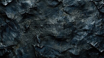 Dark abstract background made of black stone texture with close up details of natural mineral rock and empty copy space for design.