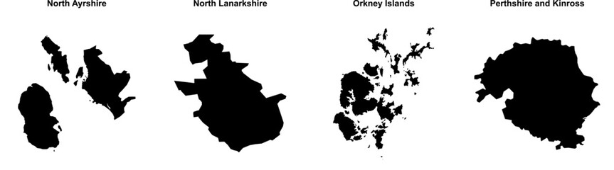North Ayrshire, North Lanarkshire, Orkney Islands, Perthshire and Kinross outline maps