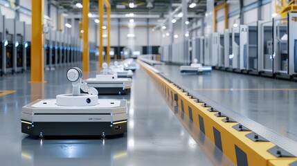 Fototapeta premium Automated Robots in Modern Industrial Factory