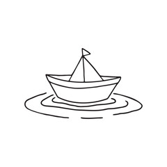 hand drawing of a paper boat floating in water.