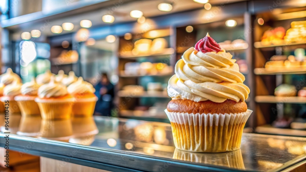 Poster delicious and tempting cupcake on display in a bakery