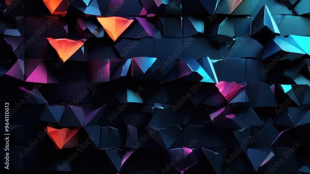 Poster abstract geometric shapes in vibrant colors creating a visually striking background.