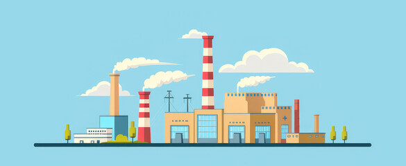 Modern Industrial Plant with Smokestacks