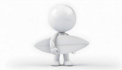  Humanoid figure holding a snowboard, standing against a plain white background in a glossy 3D rendering.