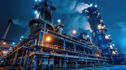 Fototapeta premium Illuminated Industrial Plant at Night
