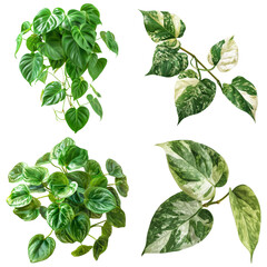 Assorted Tropical Foliage, Lush Green Leaf Collection, Isolated on Transparent Background
