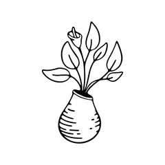 illustration of a minimalist botanical arrangement in a uniquely shaped vase.