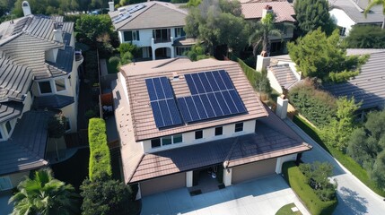 Solar Panels on Modern Suburban House