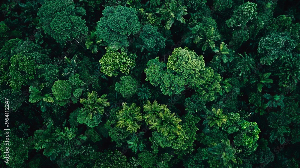 Sticker An aerial view of a lush tropical rainforest canopy.