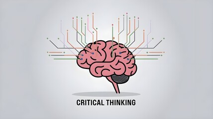 Illustration of a brain symbolizing critical thinking with digital connections, representing innovation and cognitive processes.
