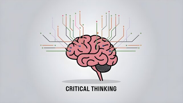 Illustration of a brain symbolizing critical thinking with digital connections, representing innovation and cognitive processes.