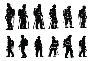 FireFighter Silhouette Bundle, Fire Man Silhouette Bundle Set