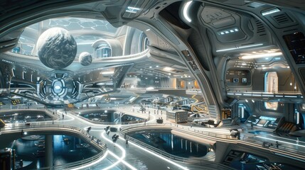 "Futuristic Space Station Interior"
