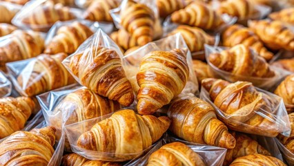 Freshly baked croissants packed in individual bags for take-home convenience at bakery