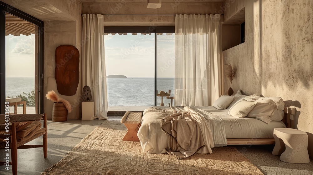 Canvas Prints Serene bedroom with a view of the sea