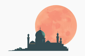 Obraz premium Mosque silhouette under red moon