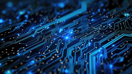 Digital Circuit Board with Blue Lights