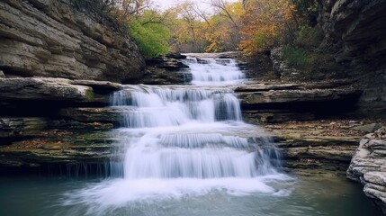 Fototapeta premium Rushing waterfall frozen in time lapse