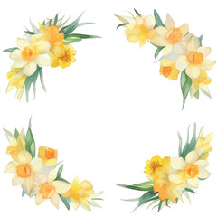 Watercolor daffodil floral corners