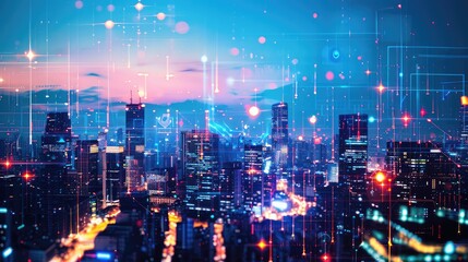 Futuristic Smart City at Dusk