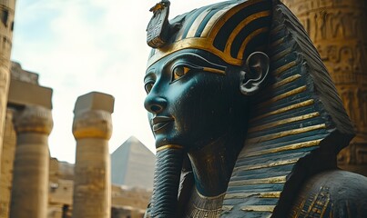 ancient egyptian pharaoh statue in temple
