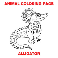 Cute alligator outline art illustration coloring page book for kids