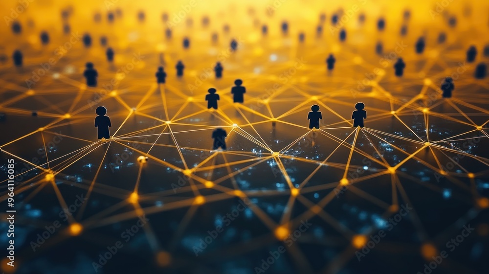 Poster abstract network of interconnected figures representing social connections.