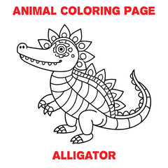 Cute alligator outline art illustration coloring page book for kids