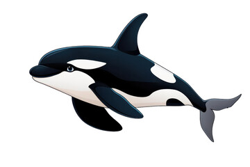 A cartoon-style orca gracefully swimming in the ocean, showcasing its distinctive black and white coloration.