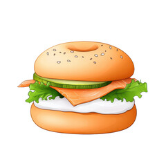 A colorful cartoon-style sandwich with fresh salmon, lettuce, and creamy filling, perfect for food s and menus.