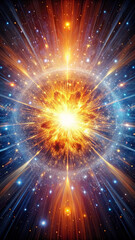Naklejka premium A bright, colorful explosion fills the space with radiant hues of orange, blue, and white, depicting the dynamic energy of a cosmic event