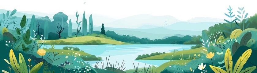 Ecosystem restoration, rebuilding natural habitats, flat design illustration