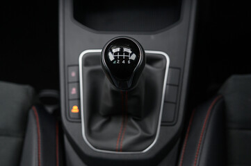 Close-Up of Manual Gear Shift with 6-Speed Layout