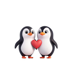Fototapeta premium Adorable penguins holding a heart, symbolizing love and friendship in a playful design, perfect for showcasing affection.