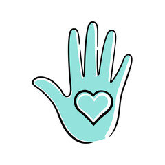 Obraz premium Hand with Heart Icon, Minimalist Design, Love and Care Concept