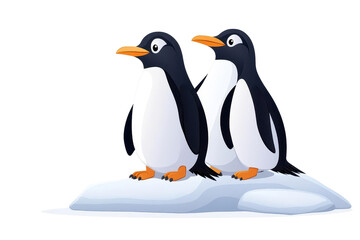 Obraz premium Two cute penguins standing on an ice floe, showcasing their charming appearance in a natural habitat.