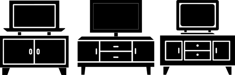 Set of TV stand silhouettes vector illustration