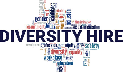 Diversity Hire word cloud conceptual design isolated on white background.