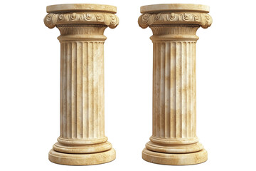A pair of beautifully crafted classical marble columns, featuring intricate fluted shafts and ornate capitals. 