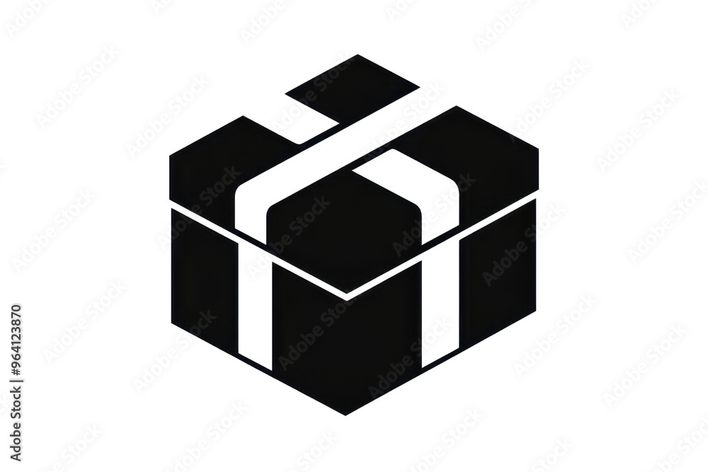 Poster black and white abstract geometric logo design with a cubic and interconnected lines pattern. ideal 