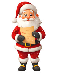 Fototapeta premium Cartoon illustration of Santa Claus holding empty paper or wish list isolated on transparent background. Merry Christmas and Happy New Year.