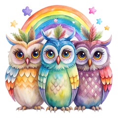 Obraz premium three owls sitting on a branch
