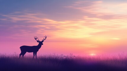 Majestic deer silhouette vibrant sunset sky