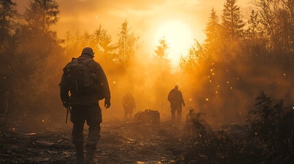 Soldiers Silhouettes in Golden Hour